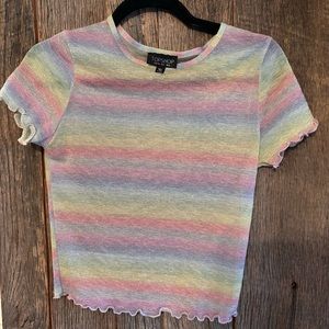 Rainbow Pastel Striped Topshop Sheer Ruffle Crop Top XS 2